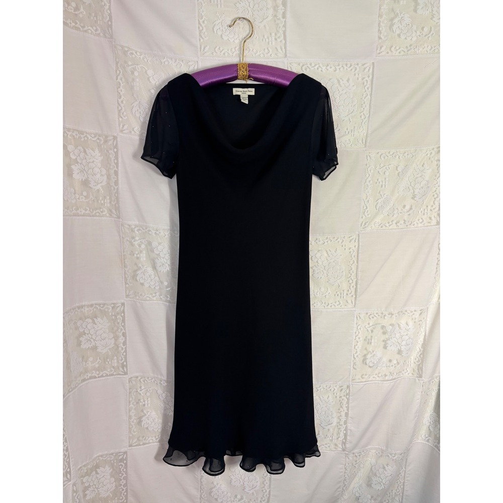 90s/y2k Black Beaded Flutter Sleeve Cowl Neck Romantic Sheer Ruffle Dress Size M